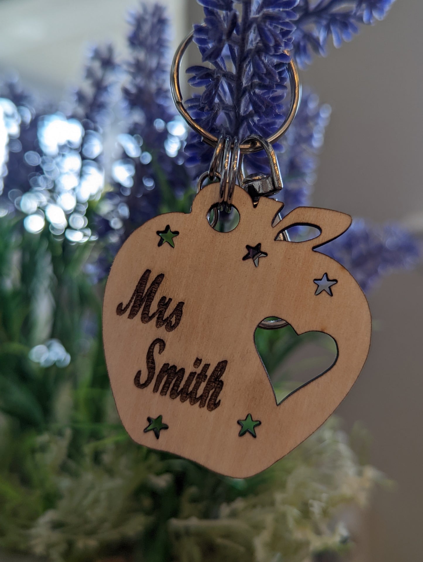 Personalized laser engraved wooden teacher appreciation keychain