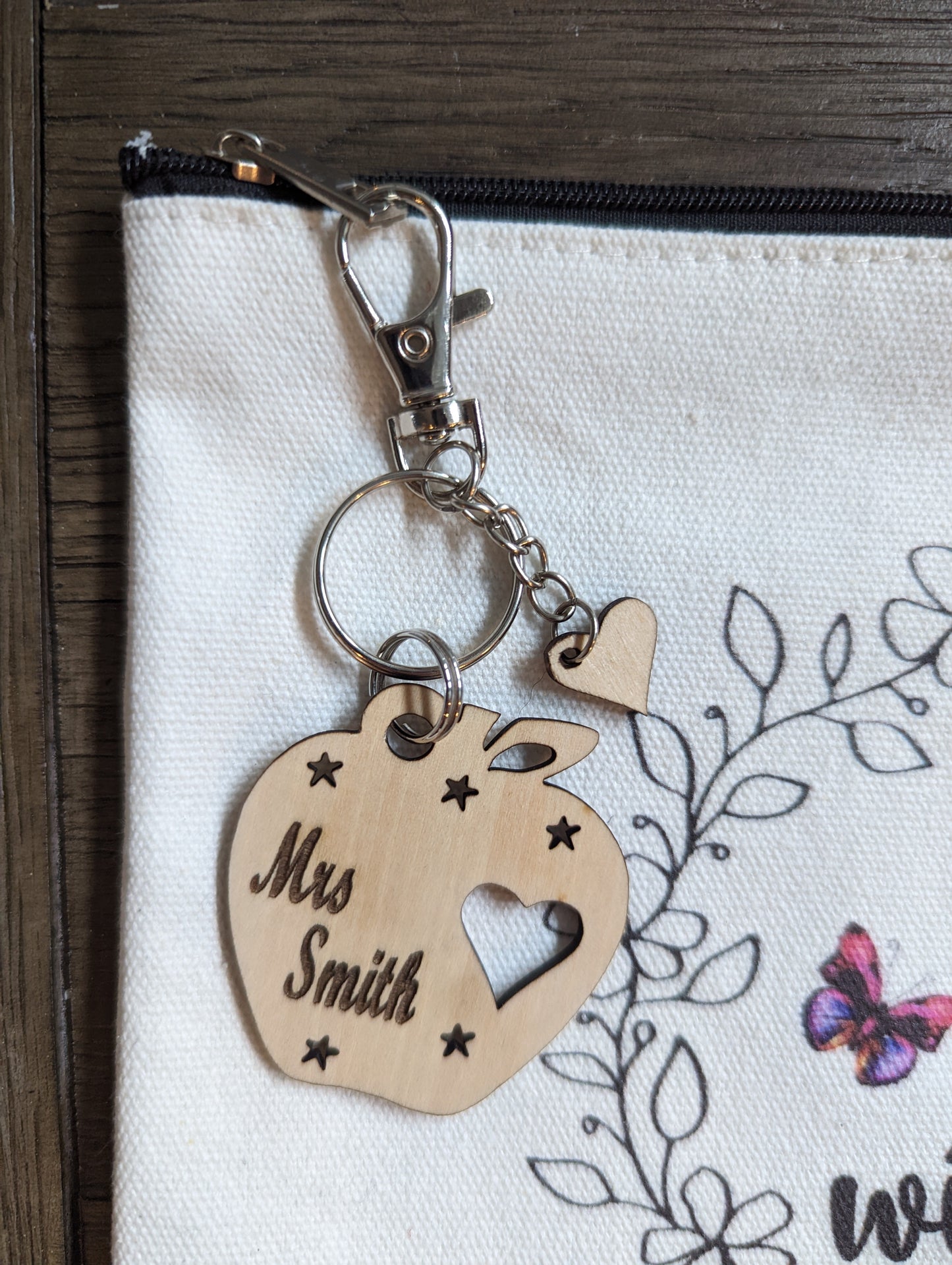 Personalized laser engraved wooden teacher appreciation keychain