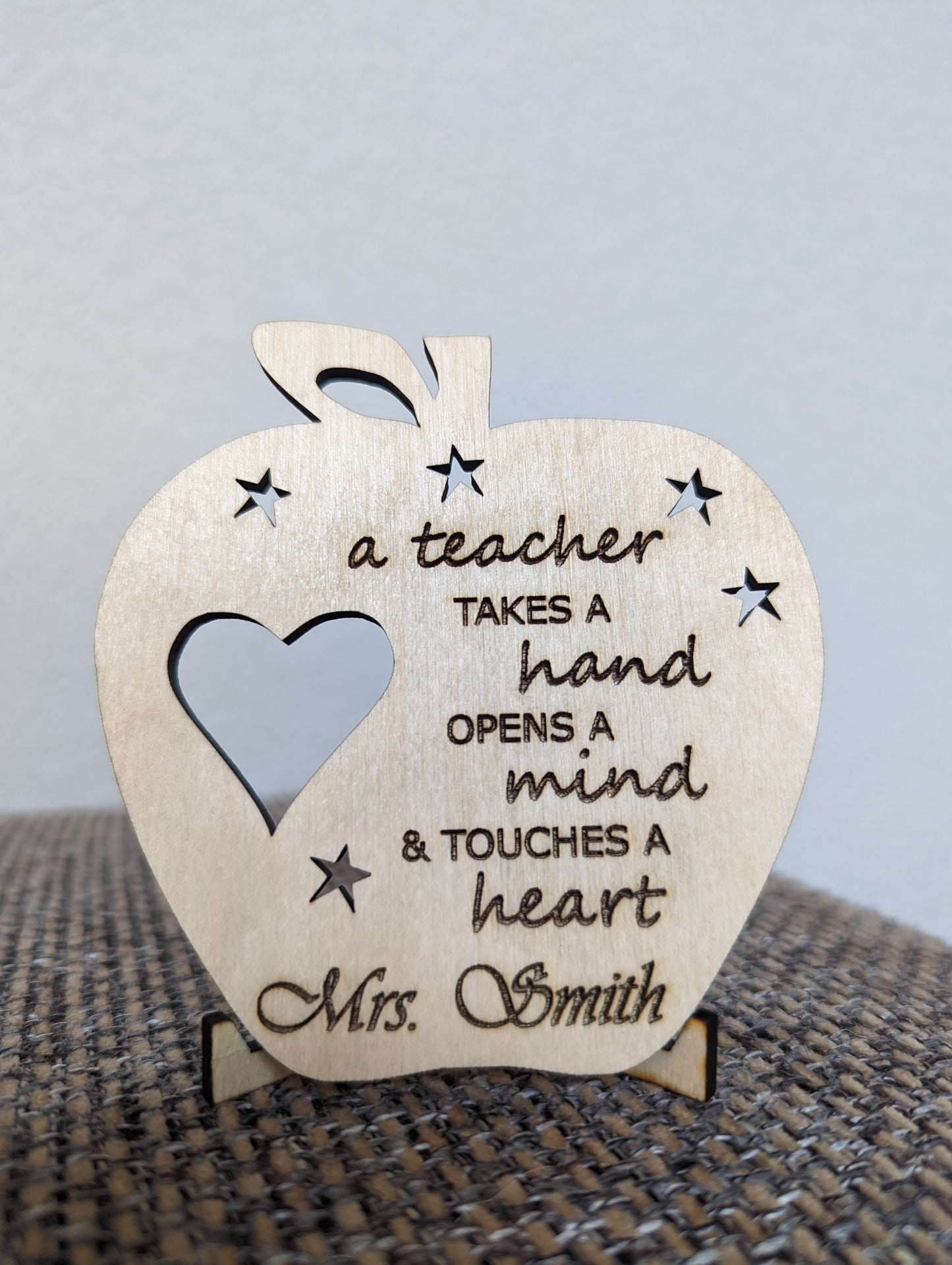 Personalized laser engraved wooden teacher appreciation Desk Sign