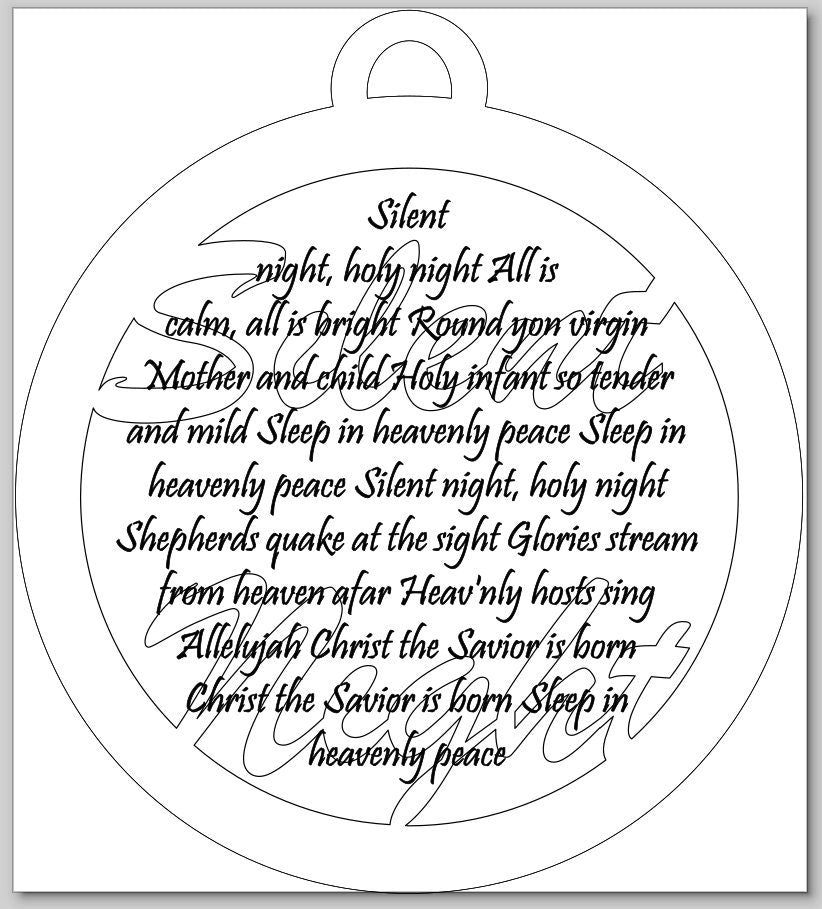 Silent Night Ornament (Digital File) SVG, DXF, PDF (9 files) Instant Download