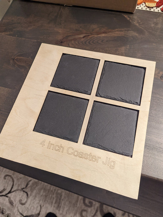 4 inch digital coaster jig for engraving coasters (SVG, DXF, pdf, and xcs file)